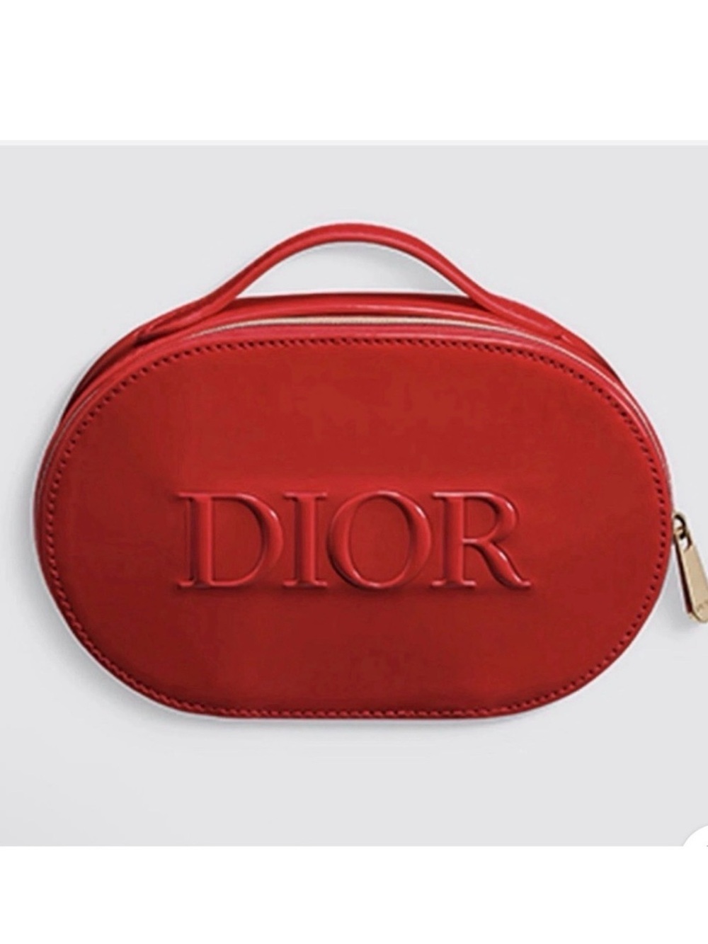 Dior Red Oval Embossed Logo Makeup pouch